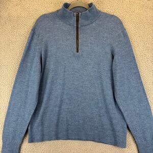 UNTUCKit Sweater Belguardo 1/4 Zip 100% Merino Wool Pullover Large Heather Blue
